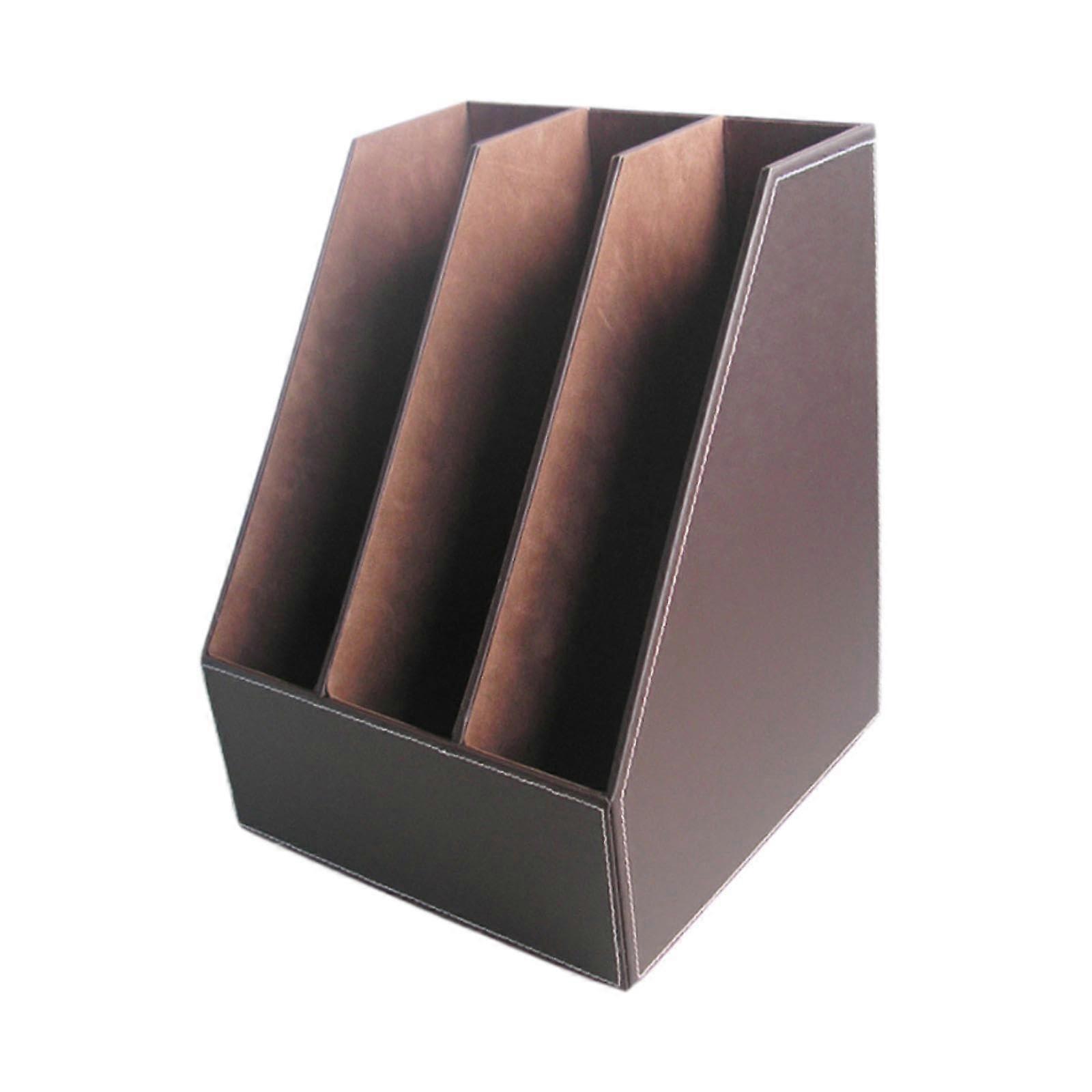 Vertical Document Organizer for Desk and Office, Brown, Wooden Material, A4 Size, Chic Design for Workspace Storage