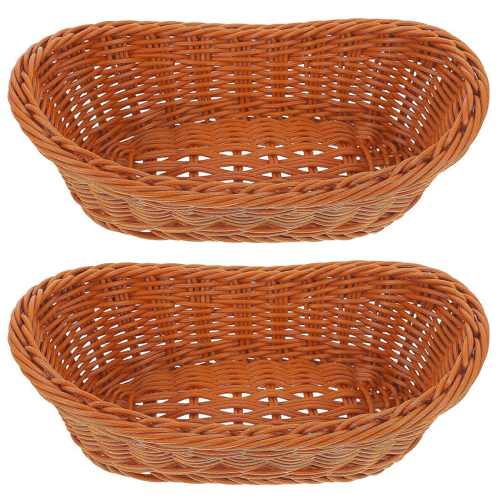 2Pcs Plastic Baskets Imitation Rattan Woven Baskets Kitchen Storage Baskets