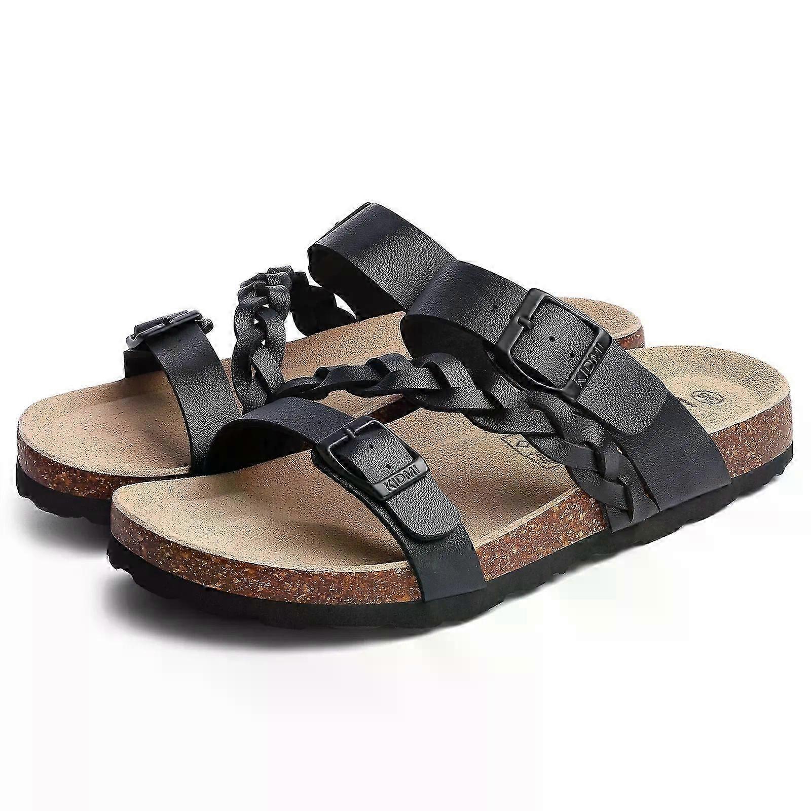 yKIDMI Women's Cork Footbed Sandals with Arch Support Comfortable Slip-On Slide Sandals With Adjustable Buckle New Summer Sandals