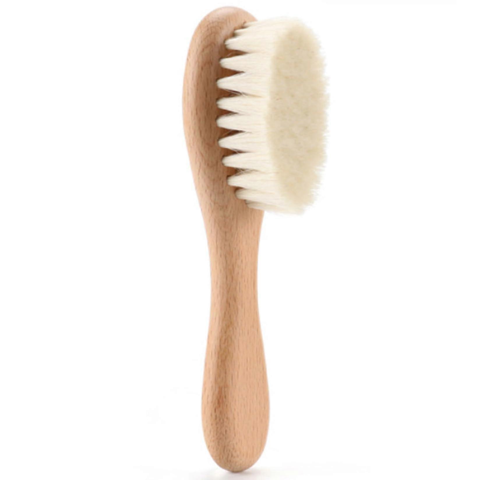 Baby Brush 1.7x0.6 Inch Soft Wool Hair Brush with Beech Handle for Infant Scalp Care and Baby Shower Gift