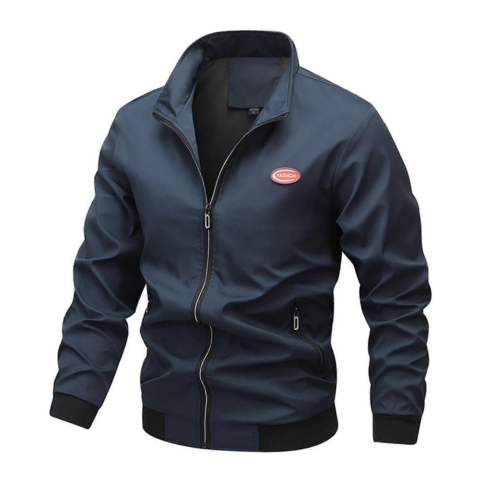 Summer Jacket Men's Windproof Bomber Jacket With Zip Waterproof Lightweight Leisure Spring Jacket Navy L