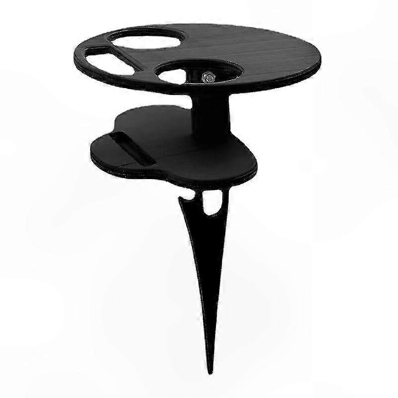 Portable Double Layer Wooden Picnic Table for Outdoor Garden, Beach, and Tea Party Use, Foldable Design, 20x30cm, Black