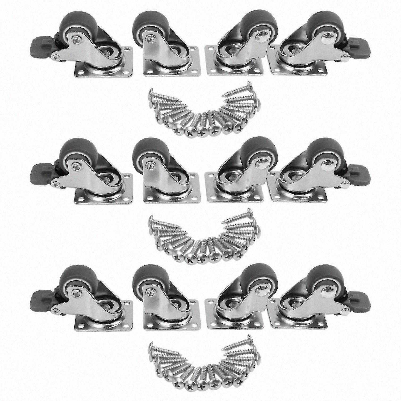 12 Pack 1 Inch Low Profile Casters Wheels Soft Rubber Swivel Caster with 360 Degree Top Plate 100 L