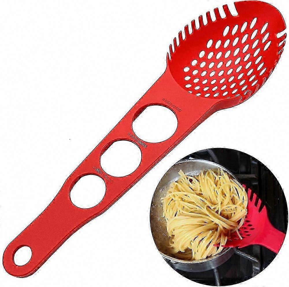 Nylon Spaghetti Server Non-Stick Pasta Fork Slotted Spoon with Measuring Tool for Kitchen Dishwasher Safe