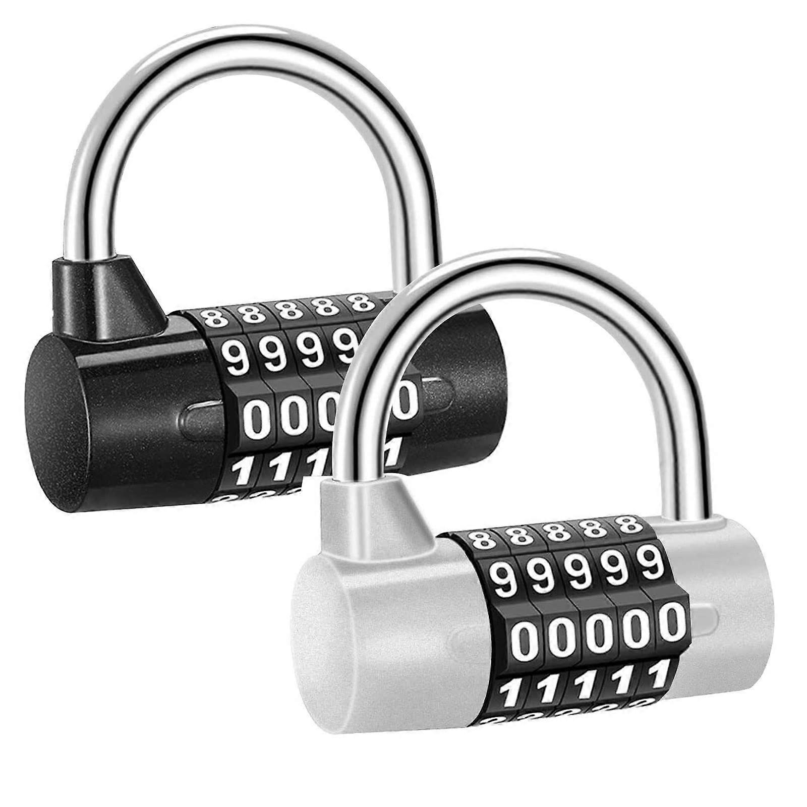 2 Pack 5 Digit Combination Lock with Digital Code for Gym, Lockable Cabinet, and Storage (Black+Silver)