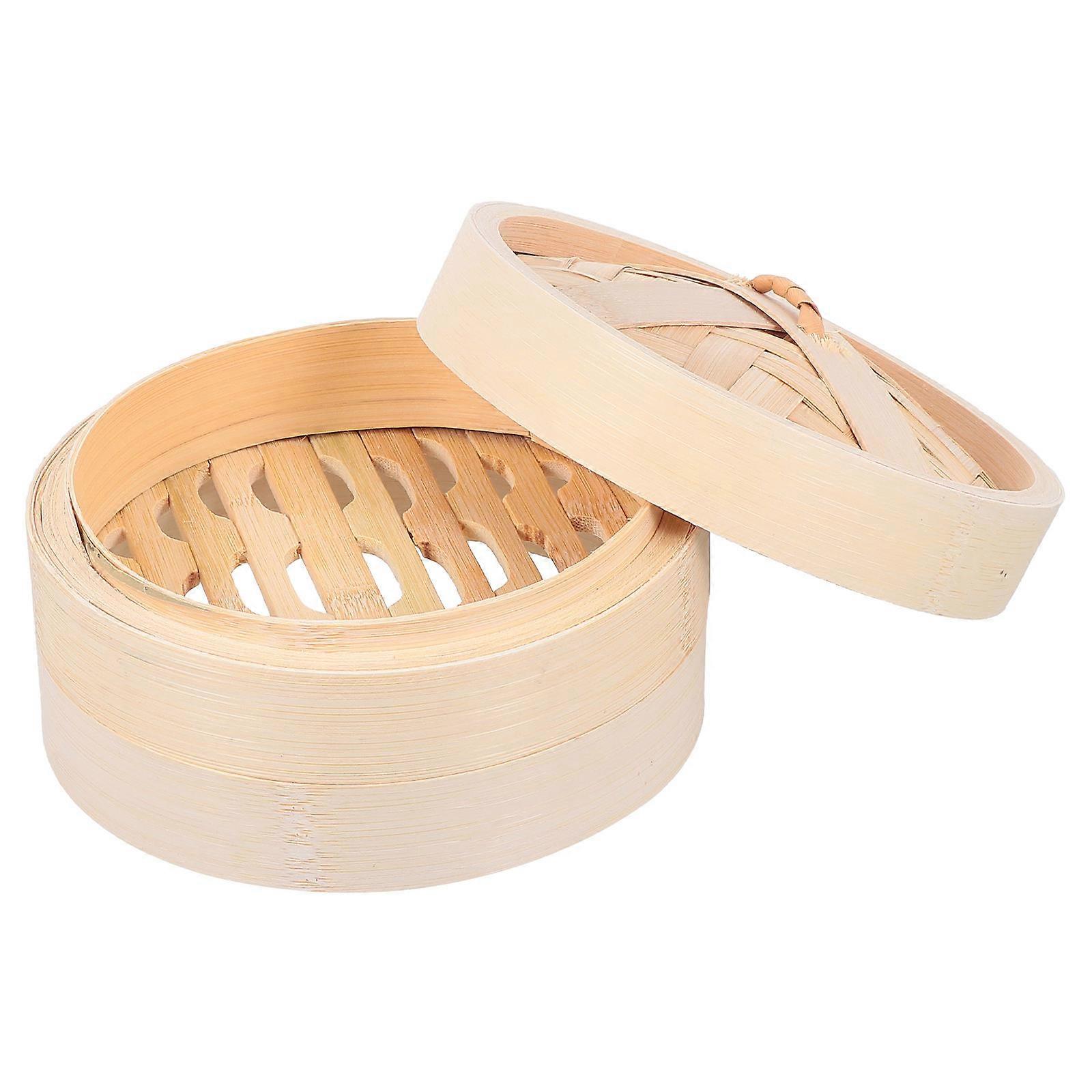Dumpling Bamboo Steamer Handmade Steamer Cooking Equipment for Home Cooks Khaki Bamboo Non-Sticky 1Set
