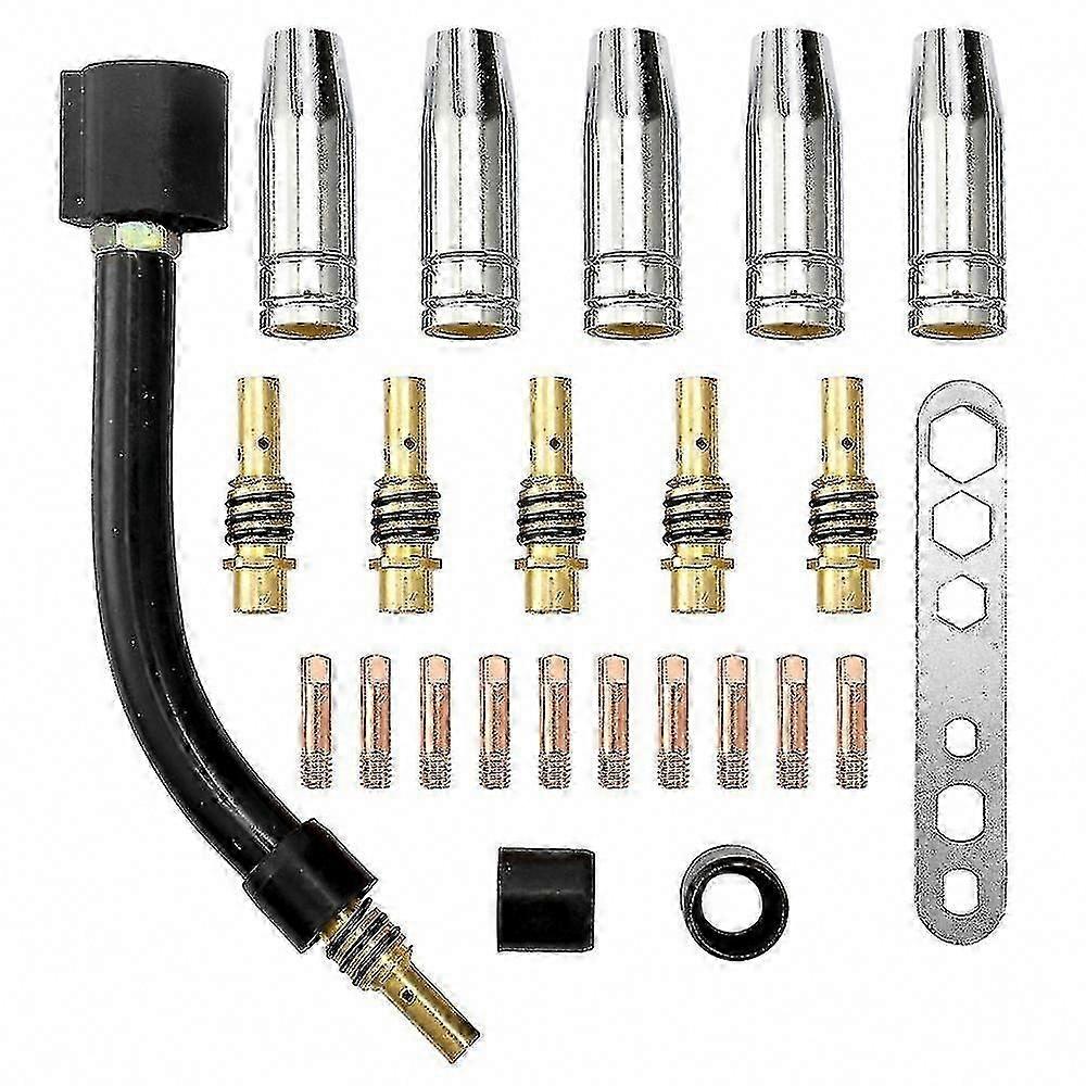24pcs MIG Welding Torch Consumables Kit: 15AK Electrodes, Shield Cups, Link Rods, Tips, Goose Necks for Welding Machines