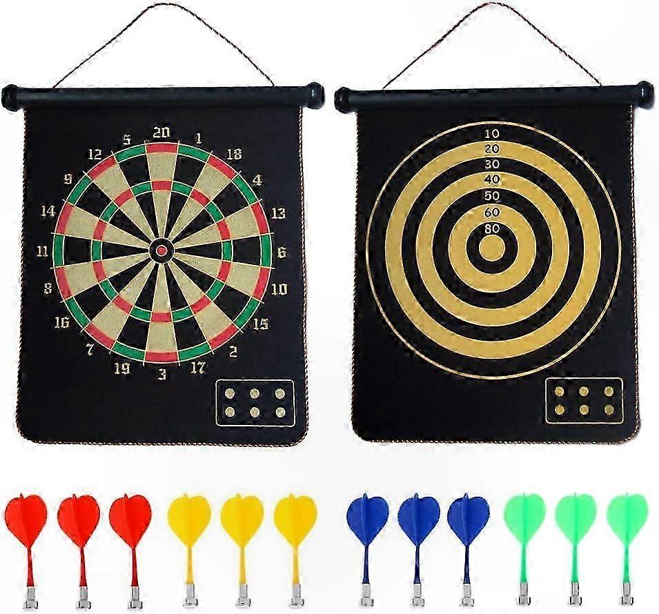 Safe Magnetic Dart Board Game Set - 12 Darts, Double-Sided Design, Portable Roll-Up Board for Indoor Outdoor Family Fun & Gifts