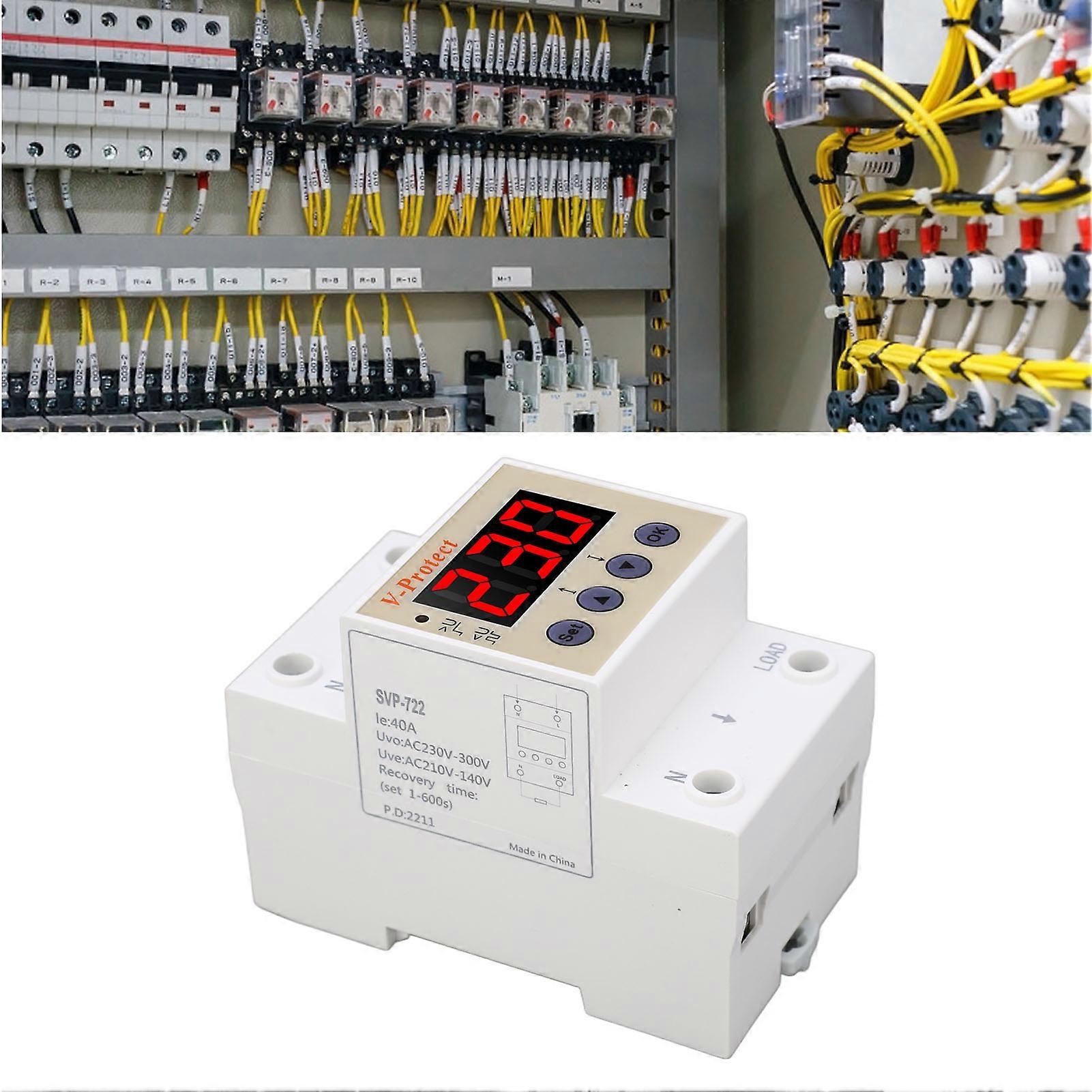 Over Under Voltage Protector AC220V 40A Adjustable Self Reset