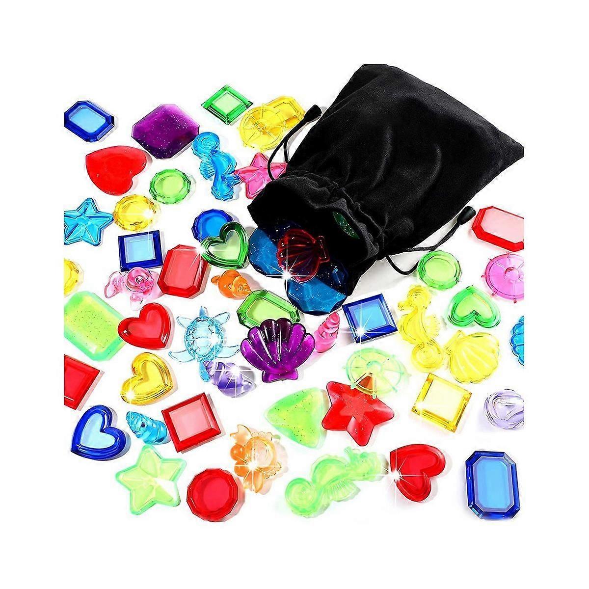 52Pieces Diving Gems Pool Toys Marine Animals Gems Pirate Treasure Chest Summer Underwater Swimming