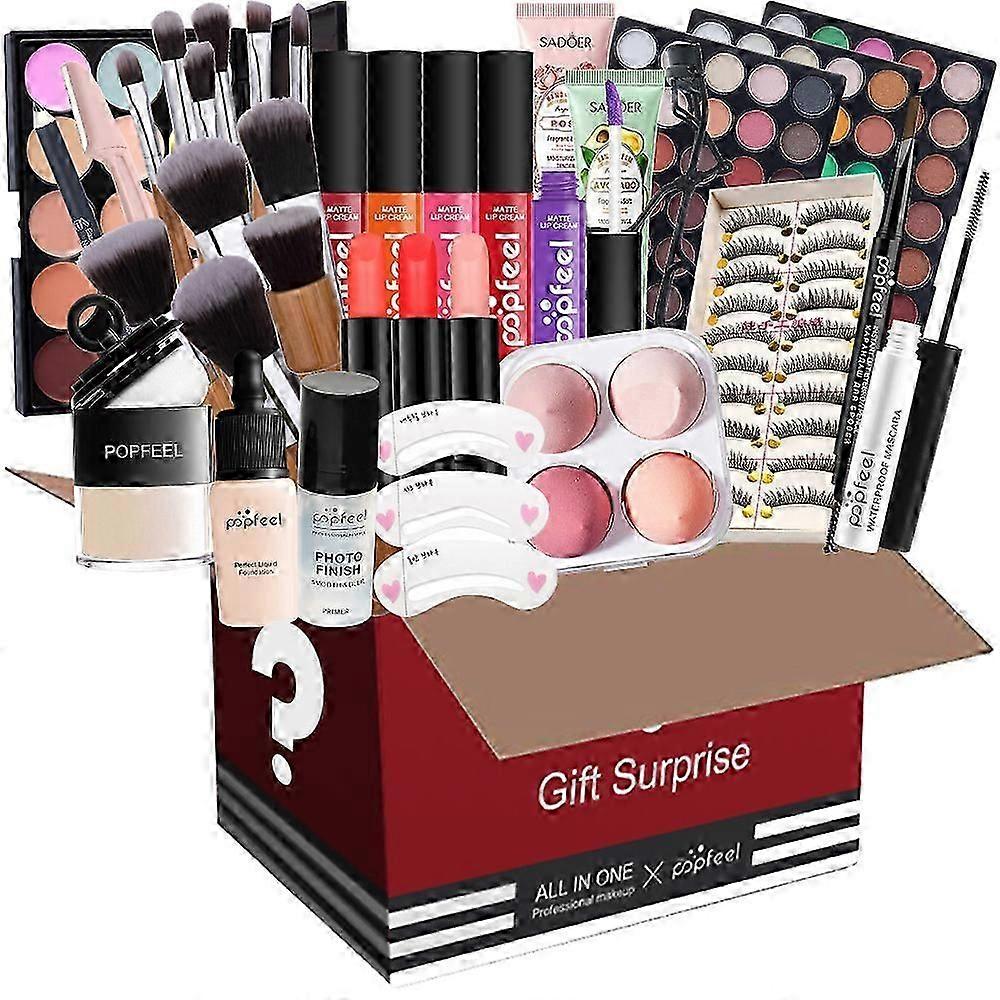 Hepsi Bir Arada Tatil Tam Makyaj Seti Kadınlar için Noel Hediyeleri Seti Göz Farı Paleti Ruj Allık Krem Kapatıcı Yüz Pudrası Eyeliner Maskara Lipglos