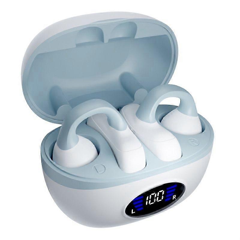 Clip-on bone conduction earphones Bluetooth 5.3 with charging box HiFi sound effect noise reduction IPX4 waterproof(Blue)