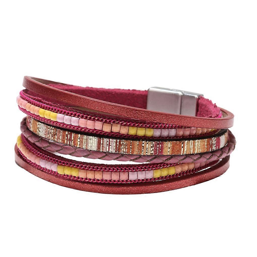 Leather Wrap Bracelets Multi-Layer Cuff Bracelet Woven String Bohemian