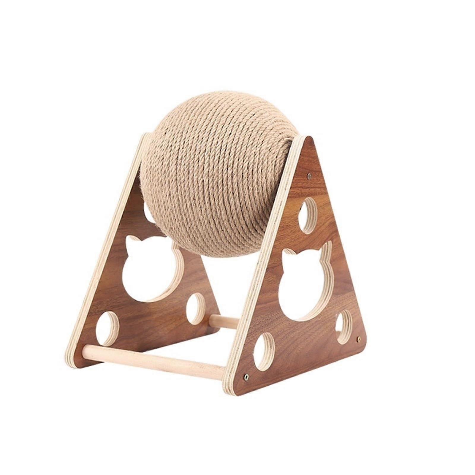 Triangular Solid Wood Cat Scratching Post Medium Climbing Tower With Natural Sisal Rope And Stable Base Cat Furniture