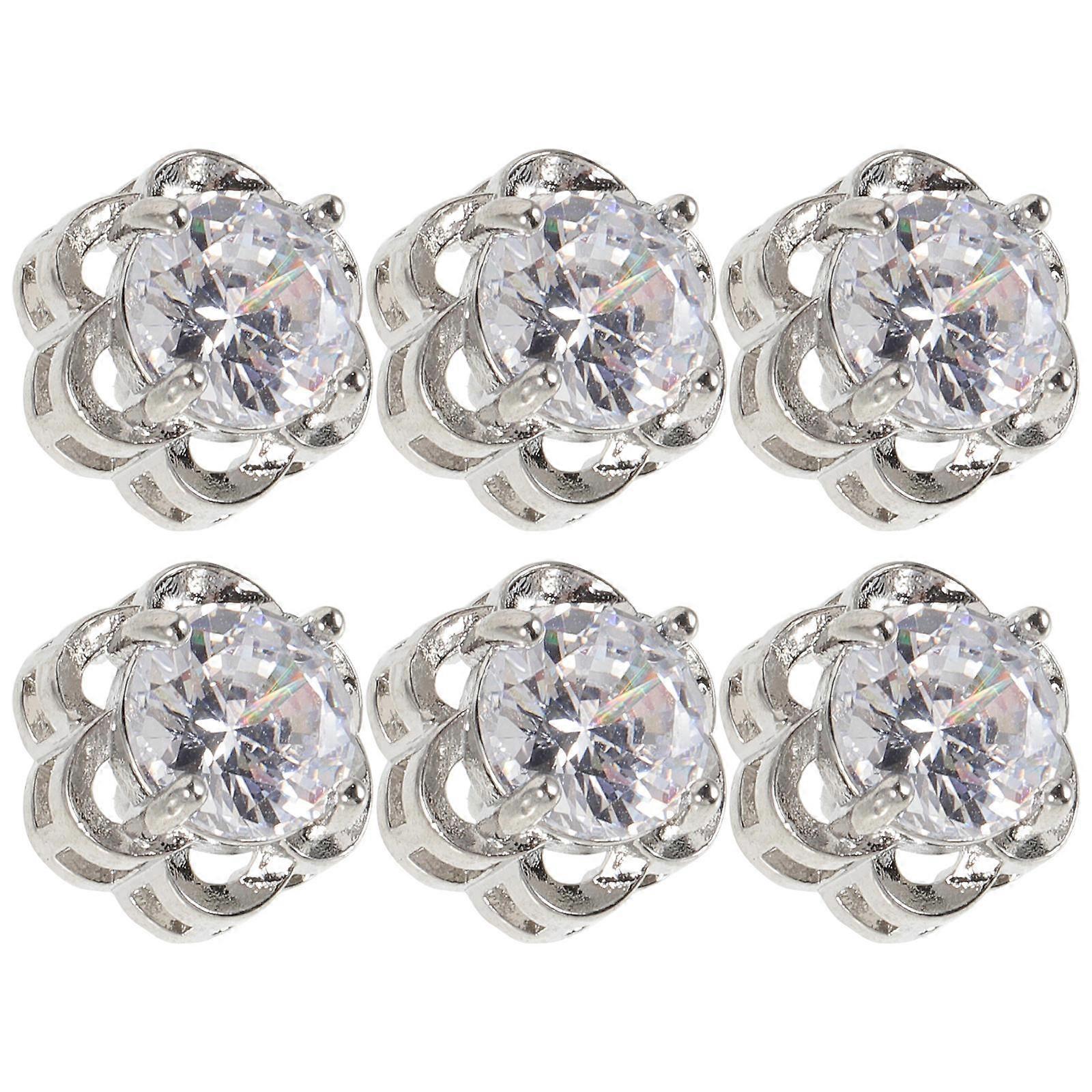 Rhinestone Button Delicate Buttons for Decoration Use 6Pcs Multicolor Copper Buttons