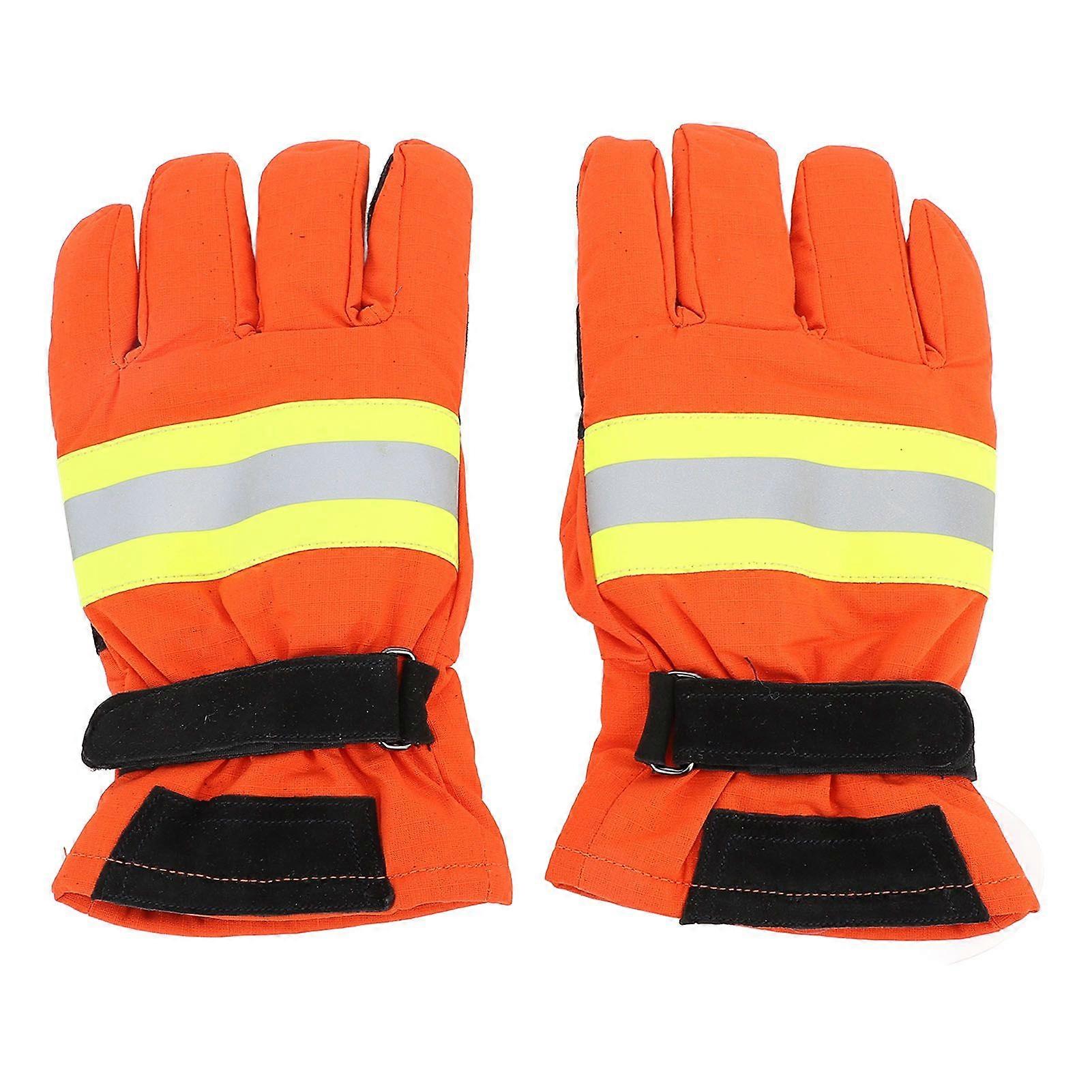1 Pair Firefighting Gloves Heat Resistance Waterproof Anti Slip Flame Retardant Gloves with Reflective Strips for Men Women