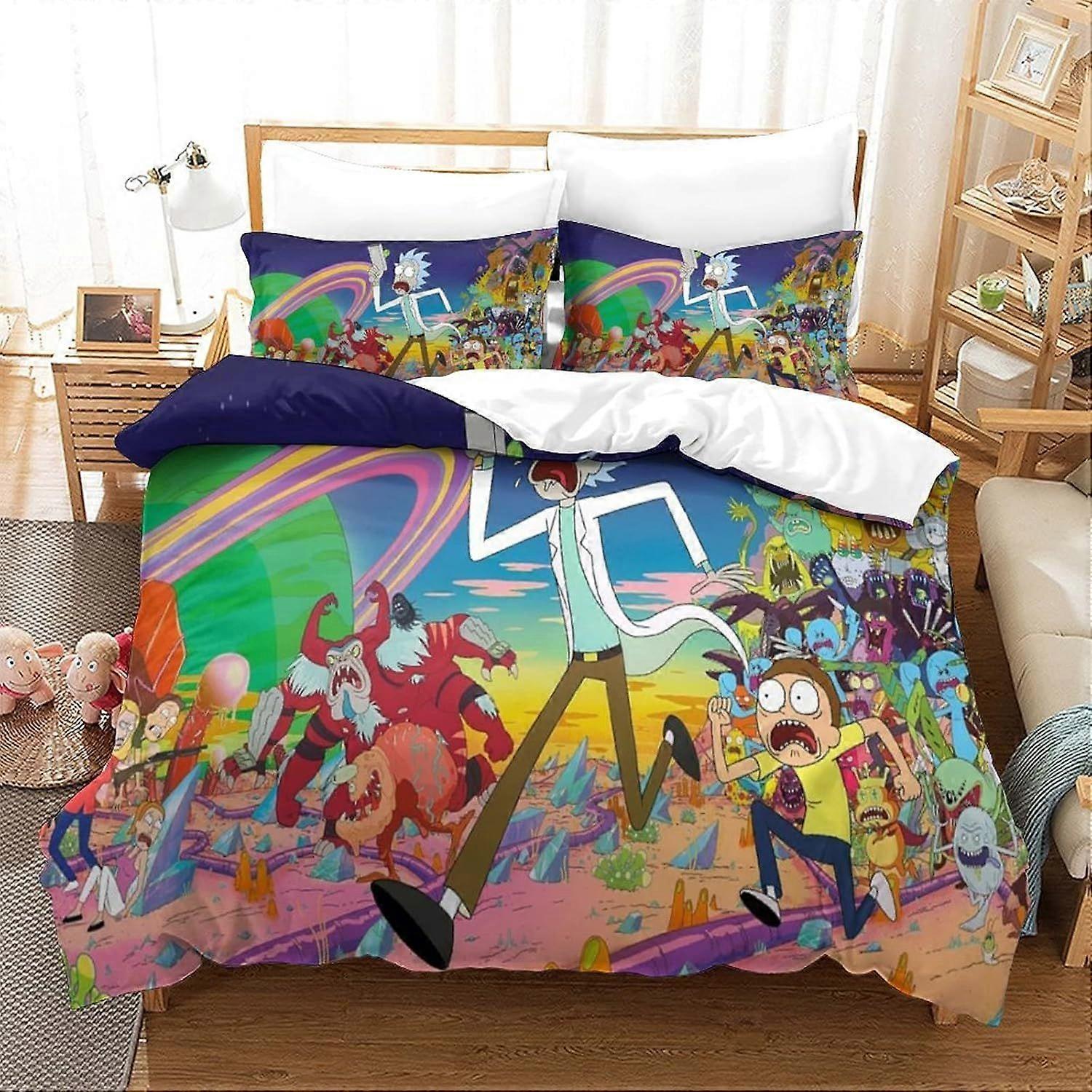 Single Duvet Cover Set Rick And Morty Quilt Cover Single Size Bedding Set Super Soft Microfiber Duvet Covers with Zipper with Pillowcases Hypoallergen