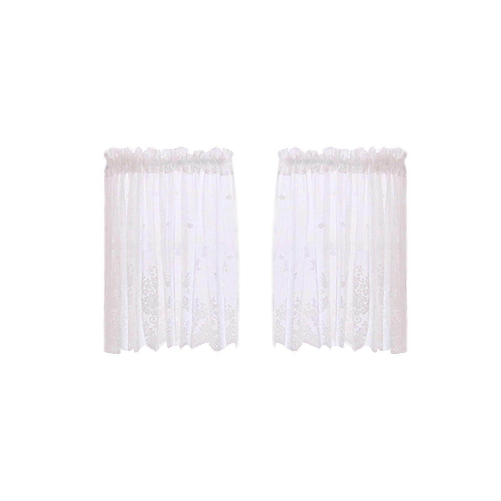 White Lace Valance Curtains Semi Sheer Floral Embroidered Window Valances for Kitchen Bathroom, Living Room