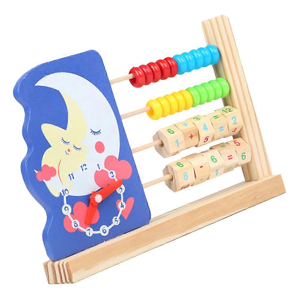 Wooden Abacus Cartoon Moon Clock for Arithmetic Learning