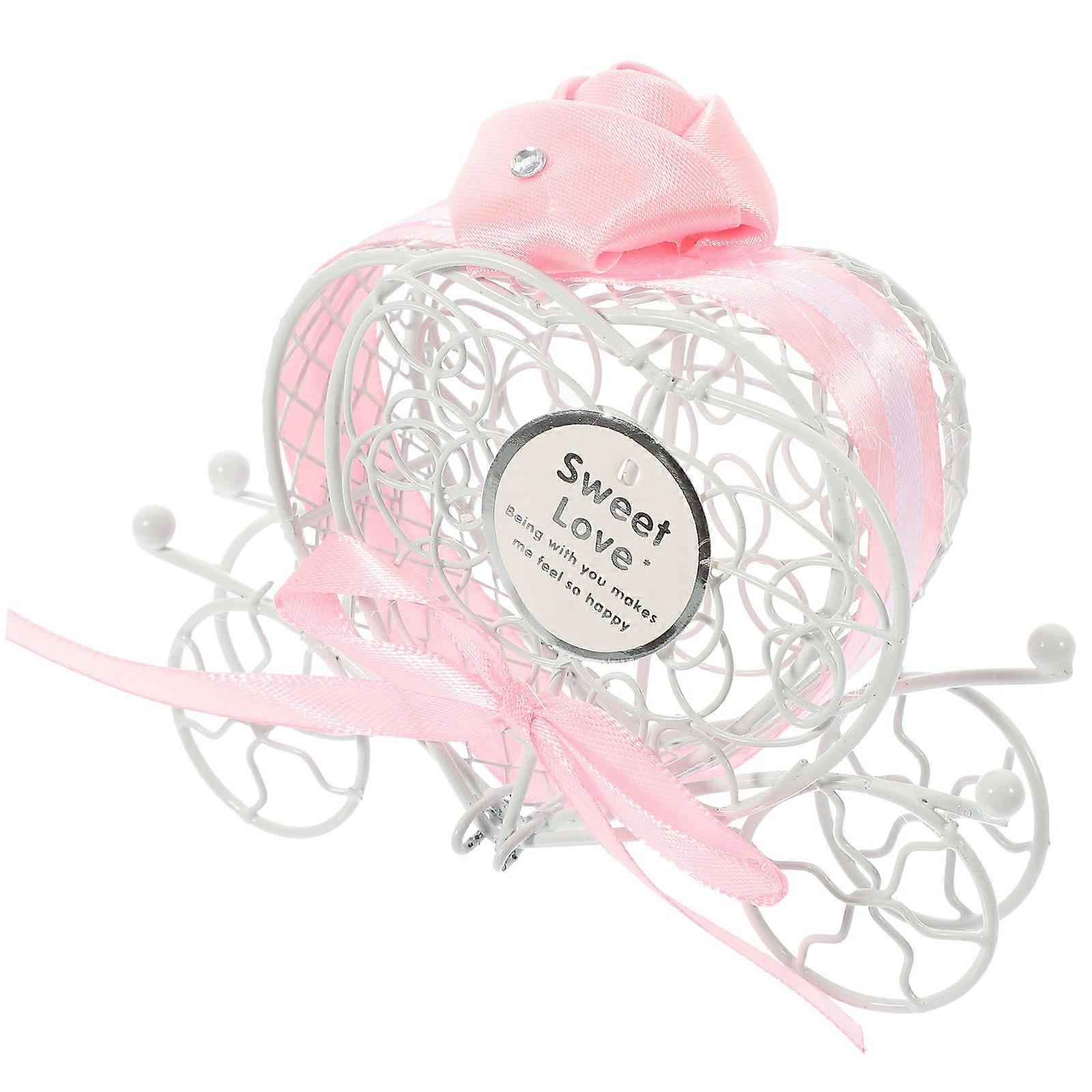 Heart Shaped Candy Box Carriage for Storage Use 3Pcs Pink Metal Design