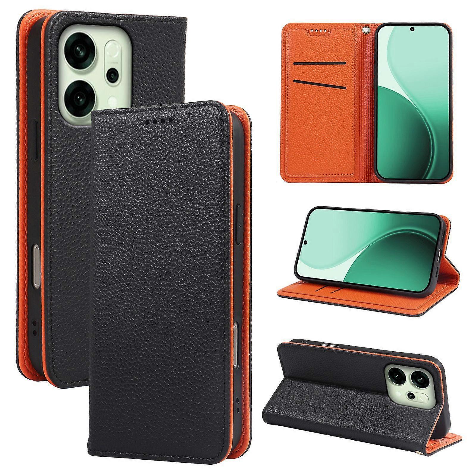 Suitable for OPPO Reno13 A two-color lychee pattern 5A strong magnetic flip wallet 11A mobile phone leather case
