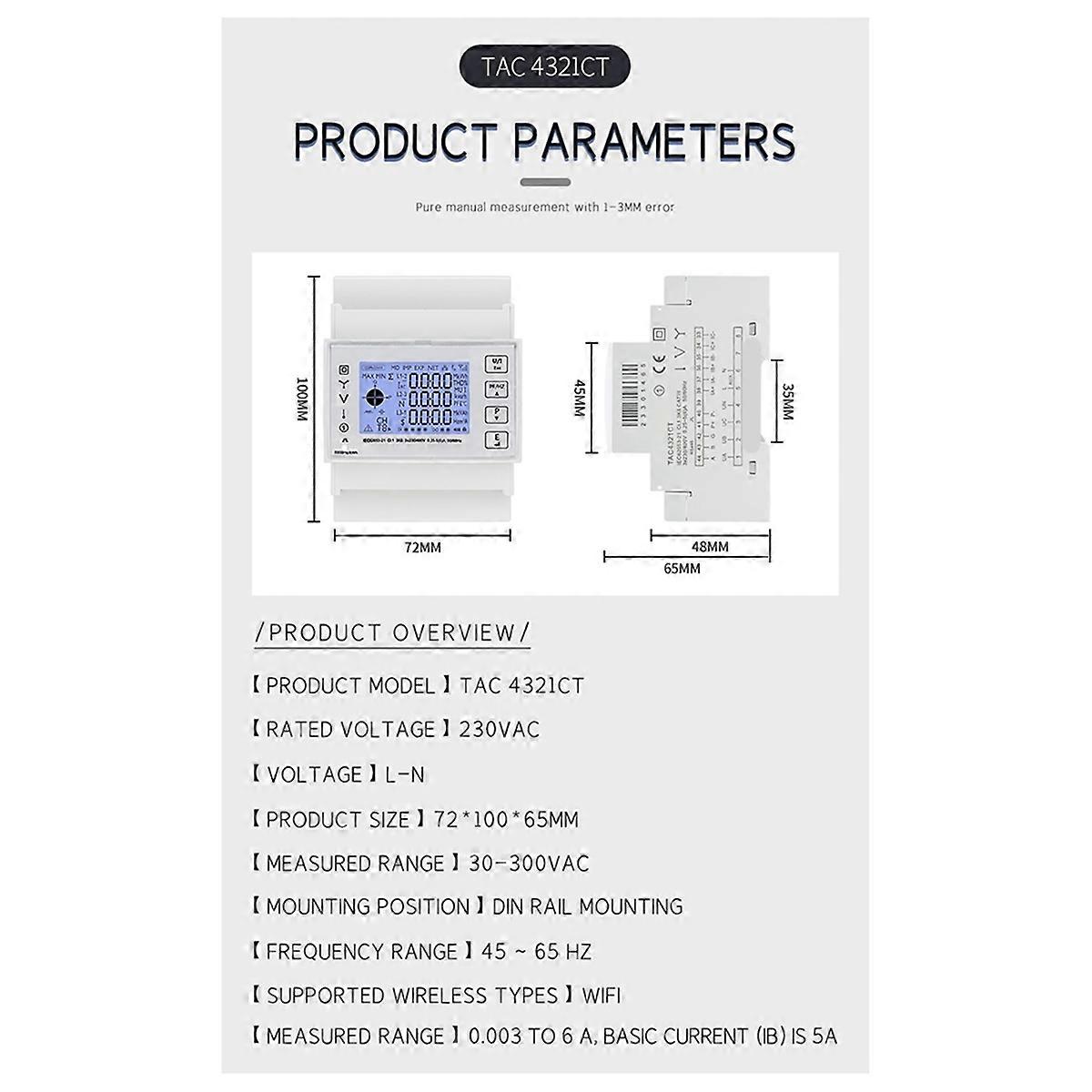 TAC4321CT Three Phase Din Rail WiFi Tuya Mutil-Function Energy Meter