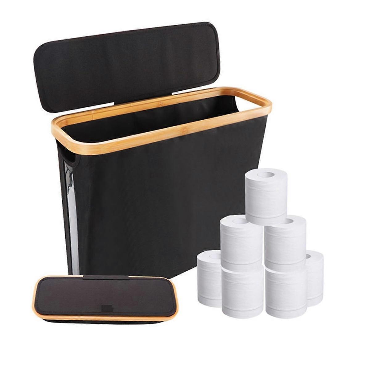 Foldable Toilet Paper Storage Basket with Lid, Black
