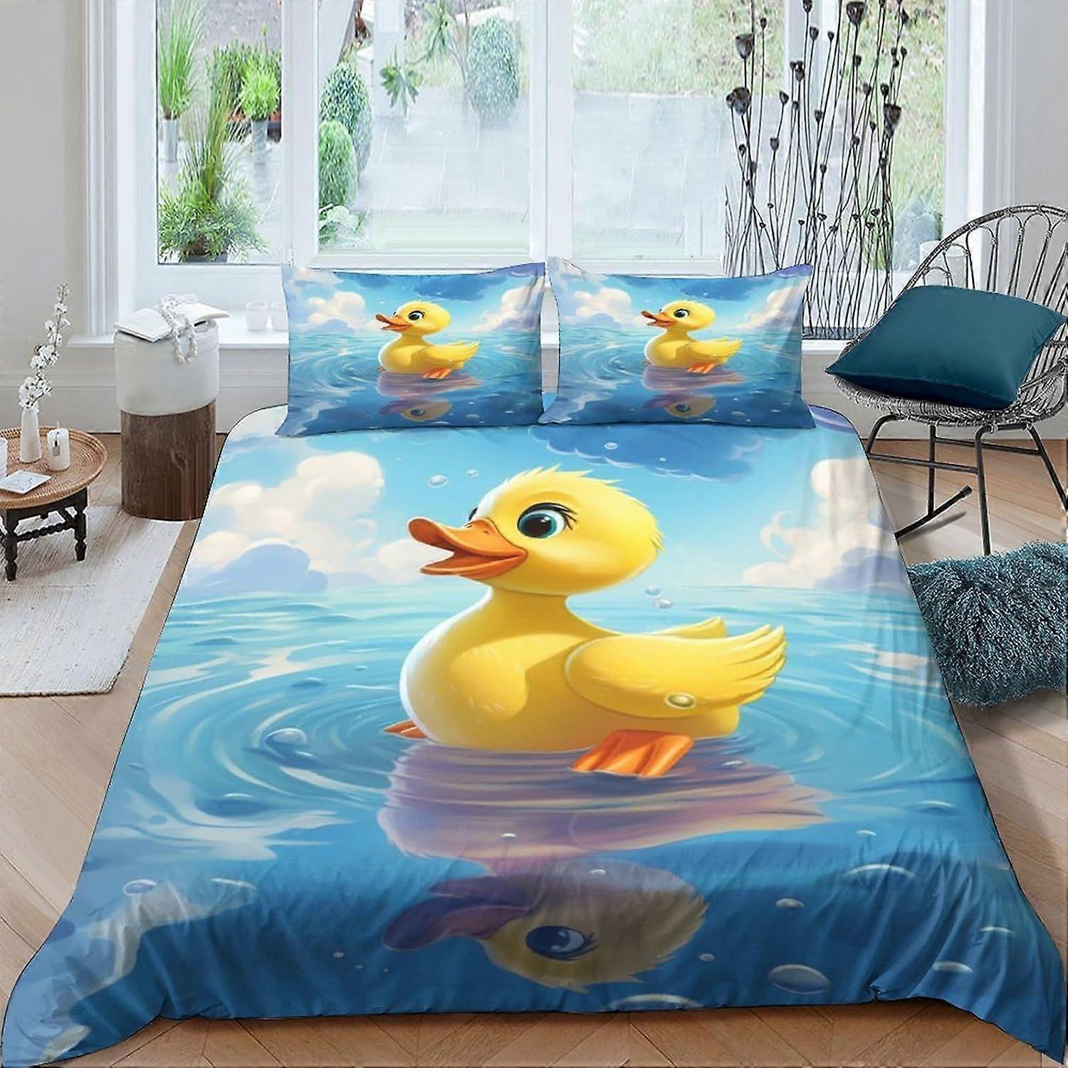 t236 Cute Duck Duvet Cover Set 3 Piece Set Bedding Sets with Zipper Closure, Festival Bedding Quilt Cover with Pillow Cases, Soft Microfiber Bedding S