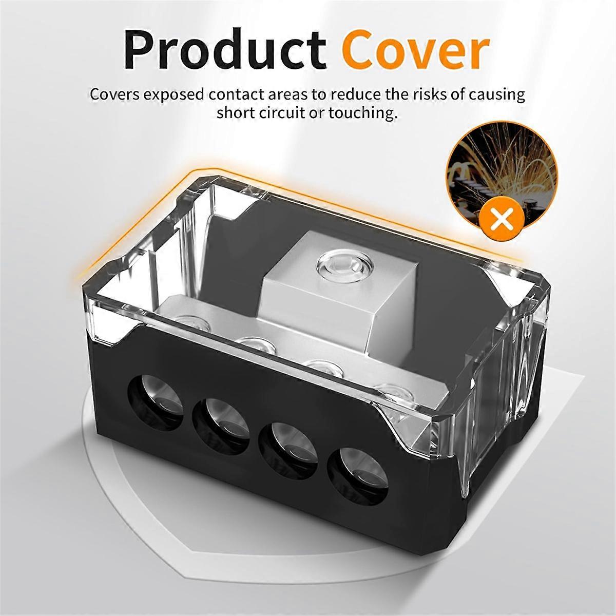 4 Way Power Distribution Block Car Audio 0/2/4 Gauge Input 4/8/10 Gauge Output Amp Ground Distributi