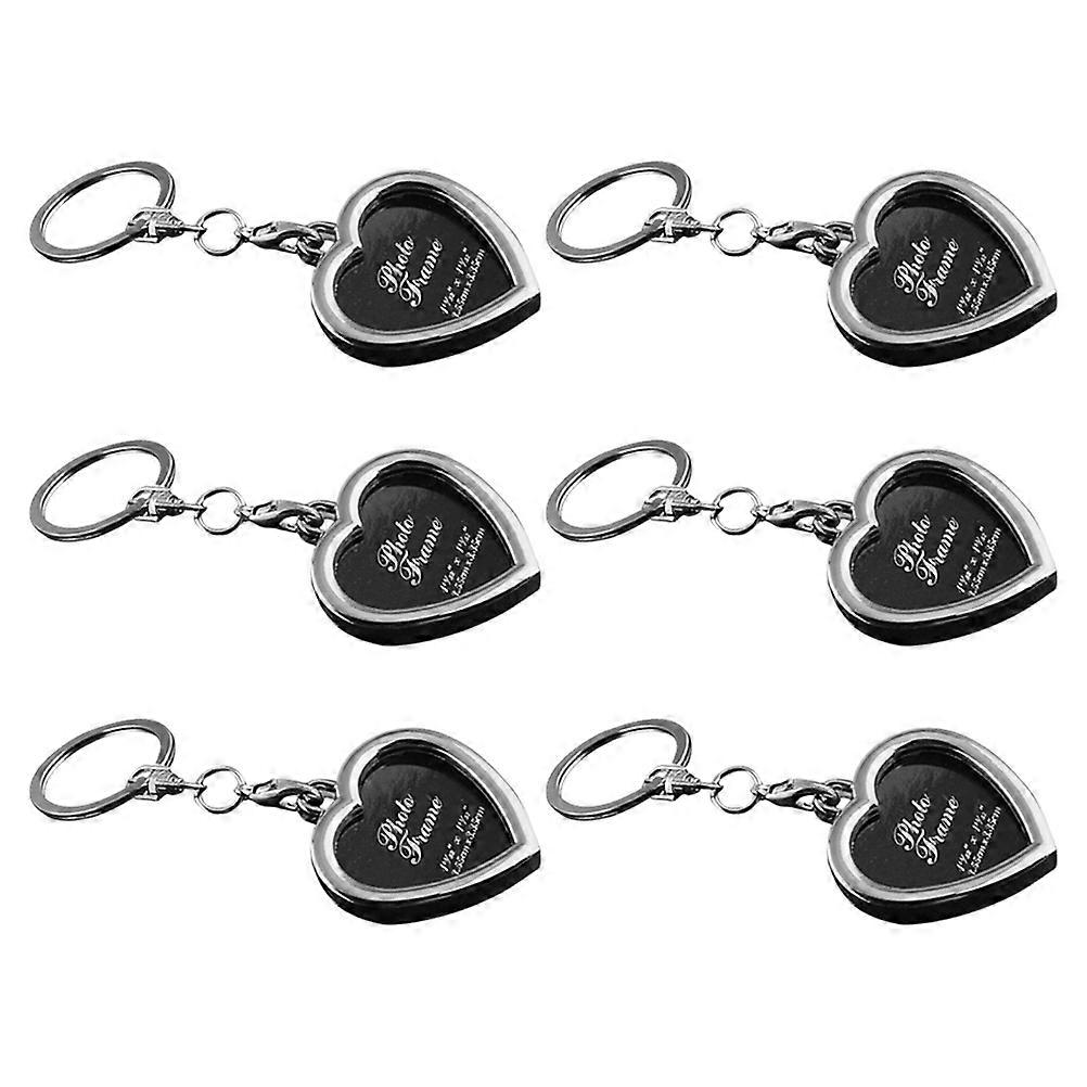 Key Ring Photo Frame Metal for Keys 24Pcs Silver Heart-Shaped Keyfobs