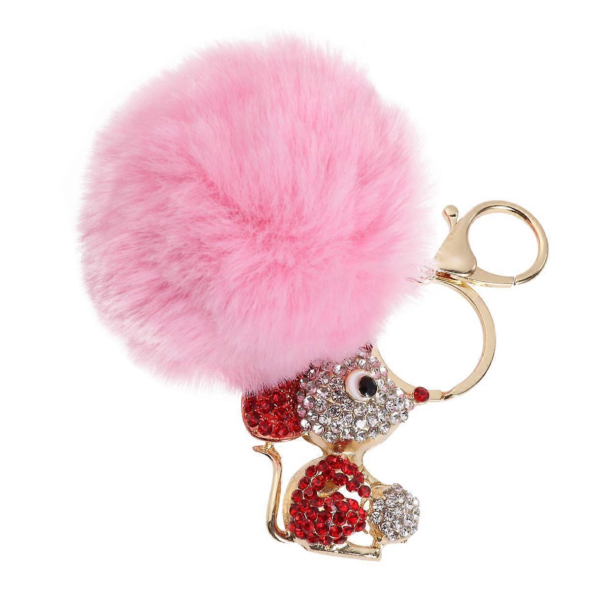 Key Decoration Rhinestone Small Mouse Key Holder Pendant Style For Everyday Use Pink 1Set