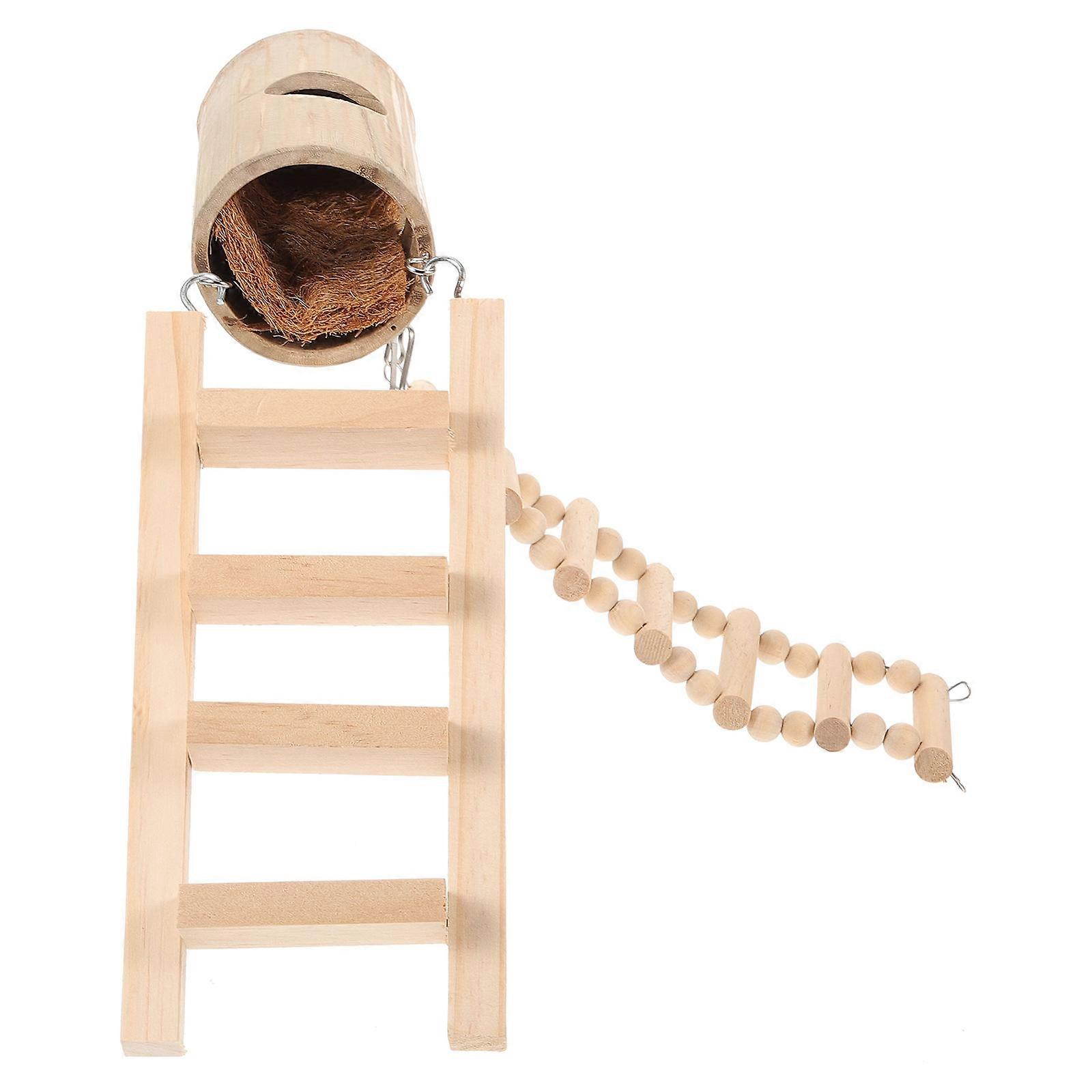 Beige Bamboo Hamster House with Ladder for Sleeping 3Sets
