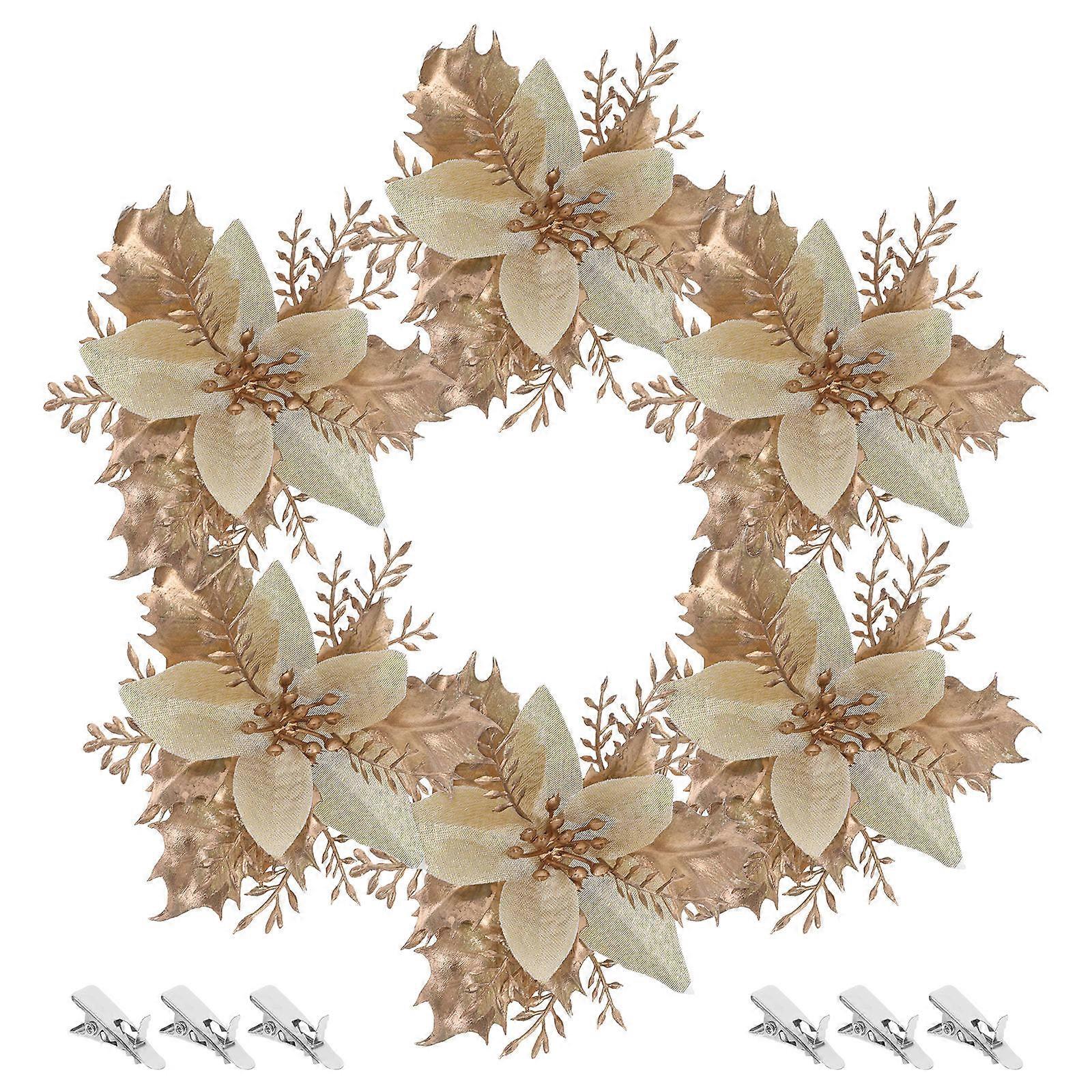 Artificial Poinsettia Christmas Flowers with Clips 6Pcs for Tree Decoration