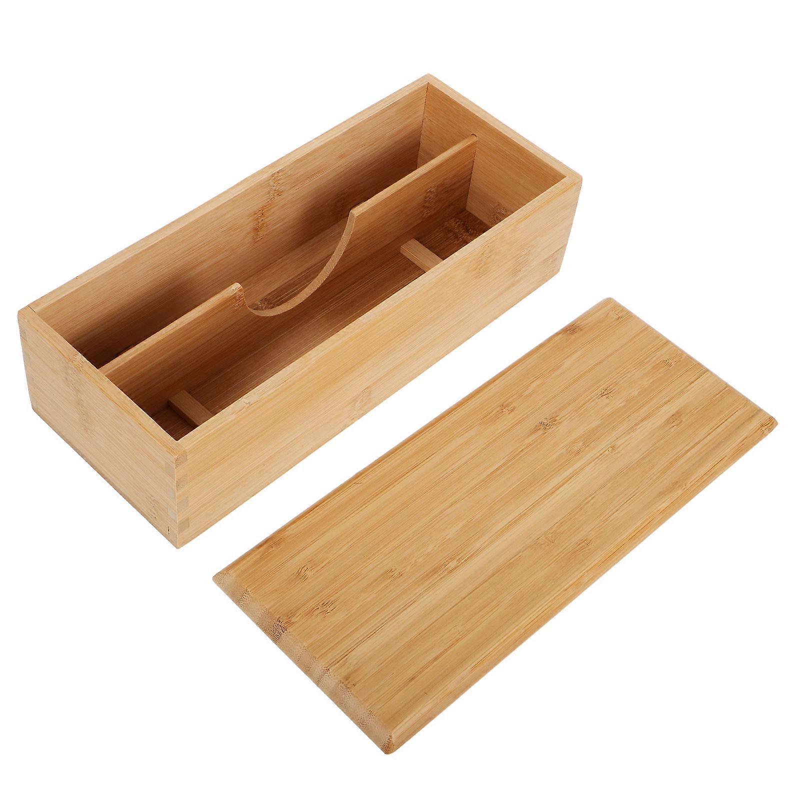 Rectangular Bamboo Utensil Holder for Home Use Accessories Storage Light Brown 2Pcs