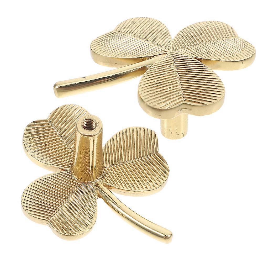 2Pcs Brass Shamrock Drawer Knobs for Decoration Unique Vintage Cabinet Handles