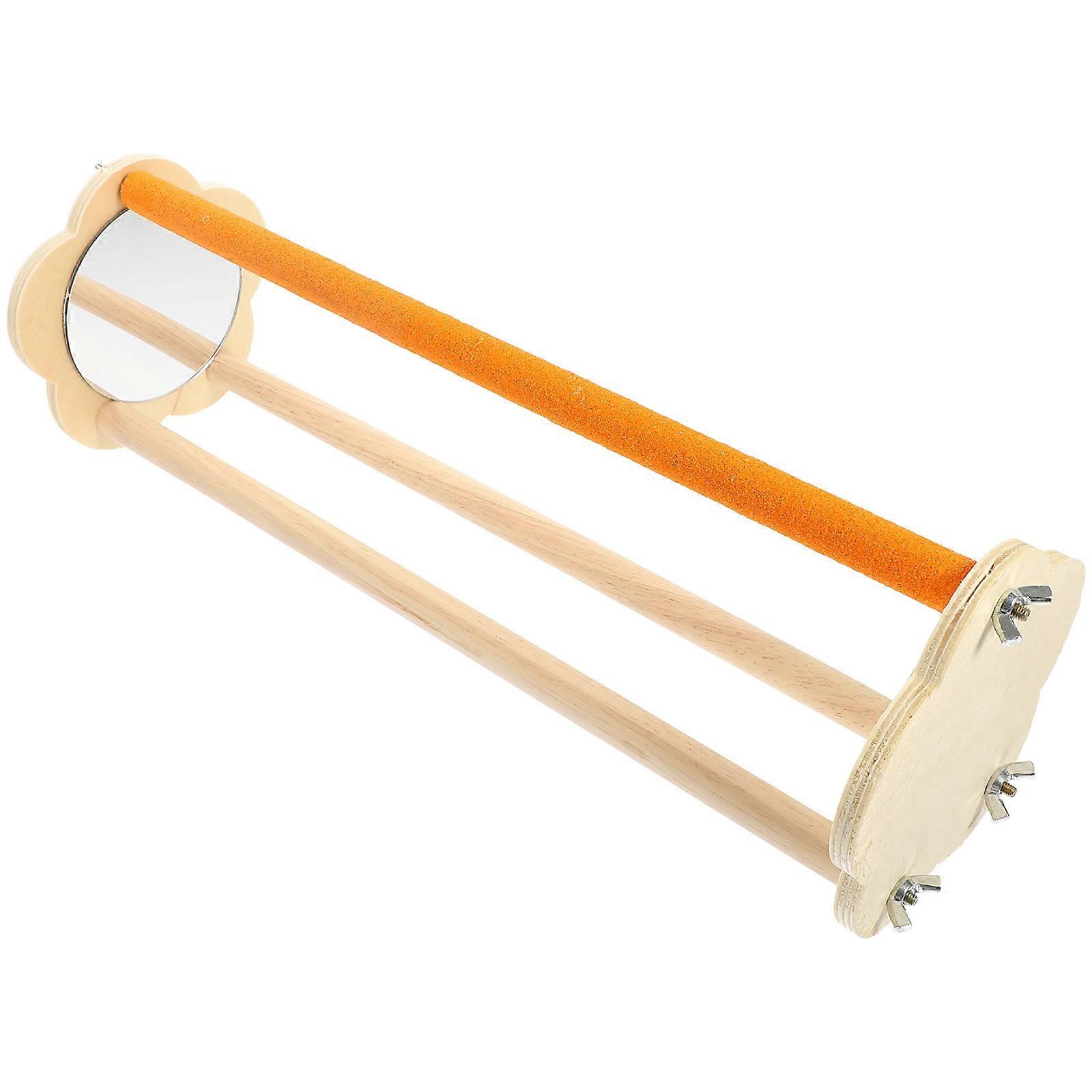 Wooden Parrot Perch Stand Tabletop for Training with Mirror 3Pcs