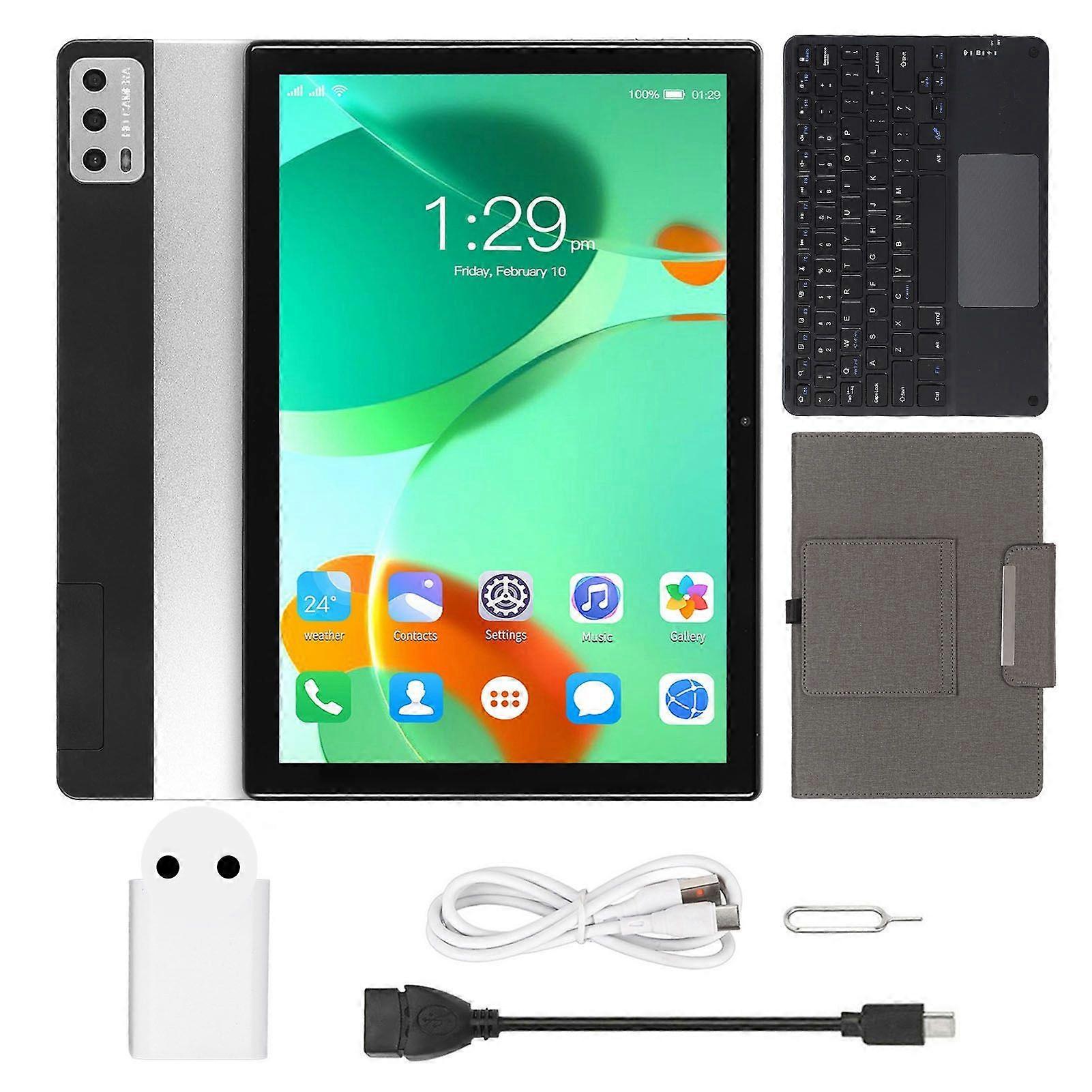 2 in 1 Tablet 10.1 Inch with Keyboard 6GB 128GB 8 Core CPU 5G WiFi 4G Calling FHD Tablet for Android 12 100240V EU Plug