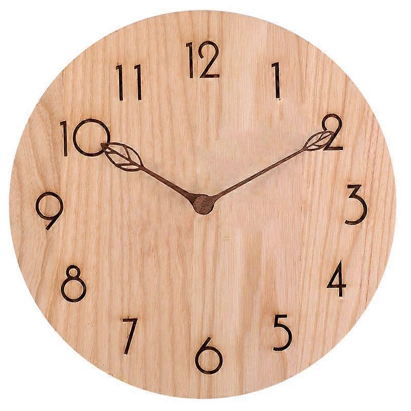 Antique Round Wooden Wall Clock, Non-Ticking, Easy to Read, Suitable for