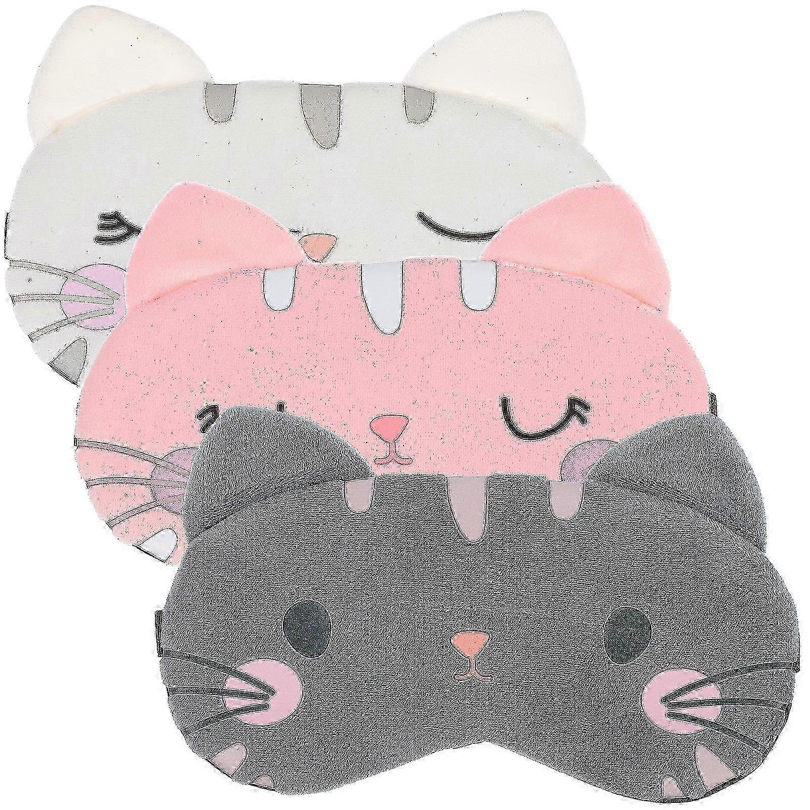 3Pcs Sleep Mask Cartoon Cat Sleeping Mask Blindfold Eye Covers with Elastic Strap for Light Blocking miao7