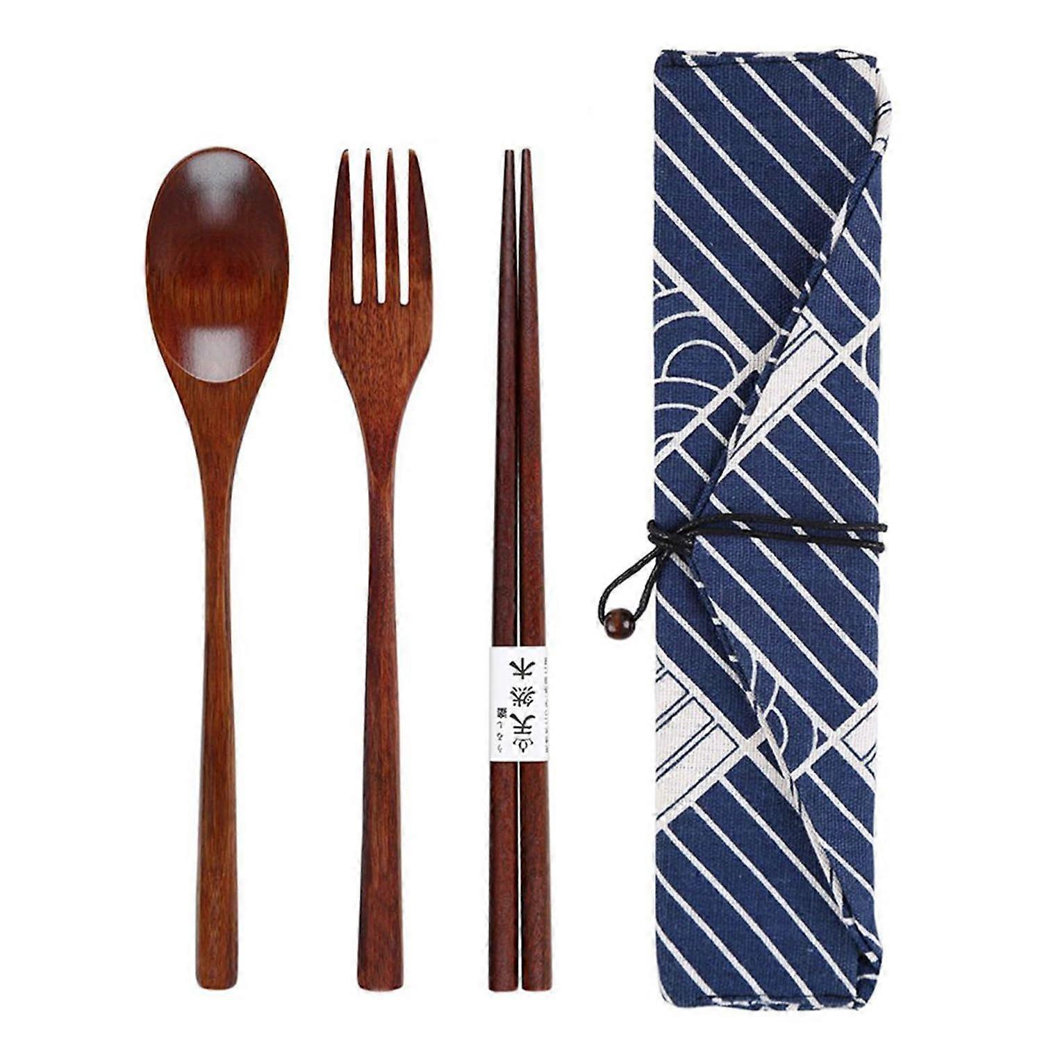 4Piece Tableware Set In Style Cloth Bag, Fork Spoon Chopstick, Outdoor Travel Kit For Picnics Camping