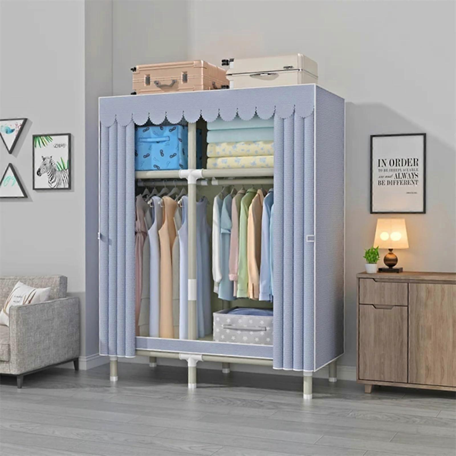 Triple Fabric Canvas Wardrobe With Hanging Rail Portable Closet Storage Unit Clothes Organizer With Shelves 105x45x170cm