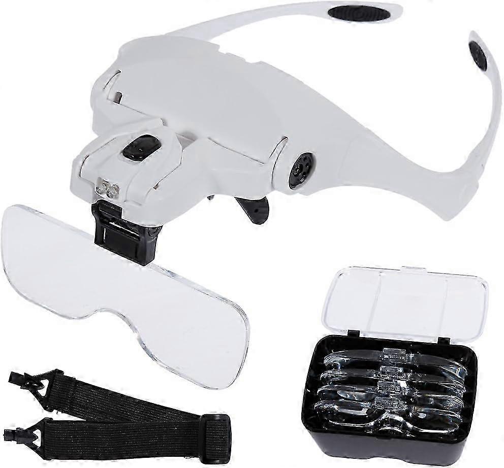 Magnifier, 2 LED Lights, 5 Lenses, Adjustable Magnifier, Replaceable, 1.0x, 1.5x, 2.0x, 2.5x, 3.5x