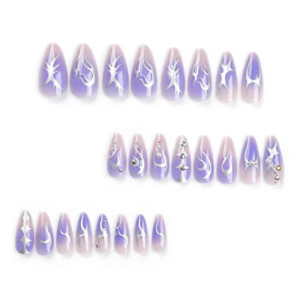 Purple Ripple Press on Nails Simple Self-adhesive Reusable Adhesive Nails False