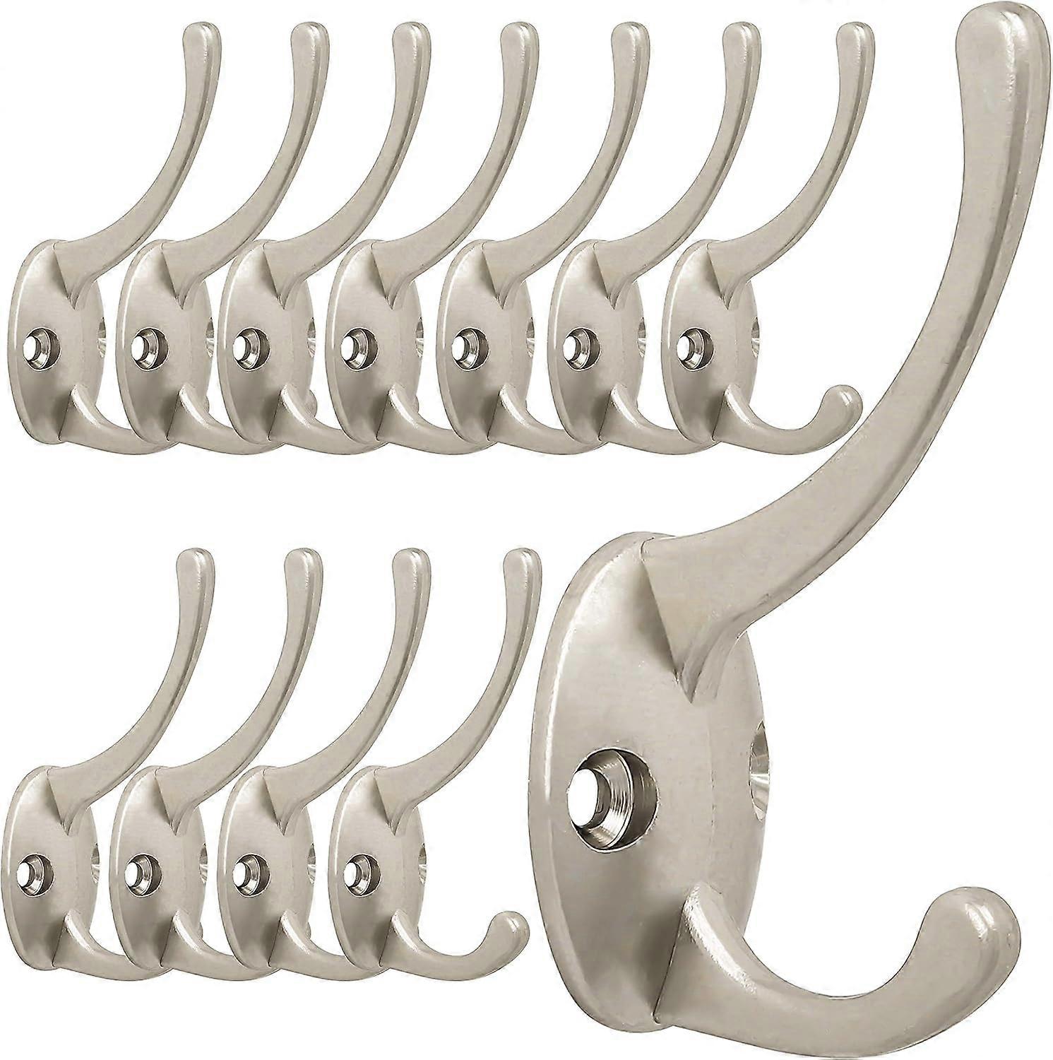 12 Pack Silver Coat Hooks Wall Mounted With 24 Screws Retro Double Hooks Utility Silver Hooks