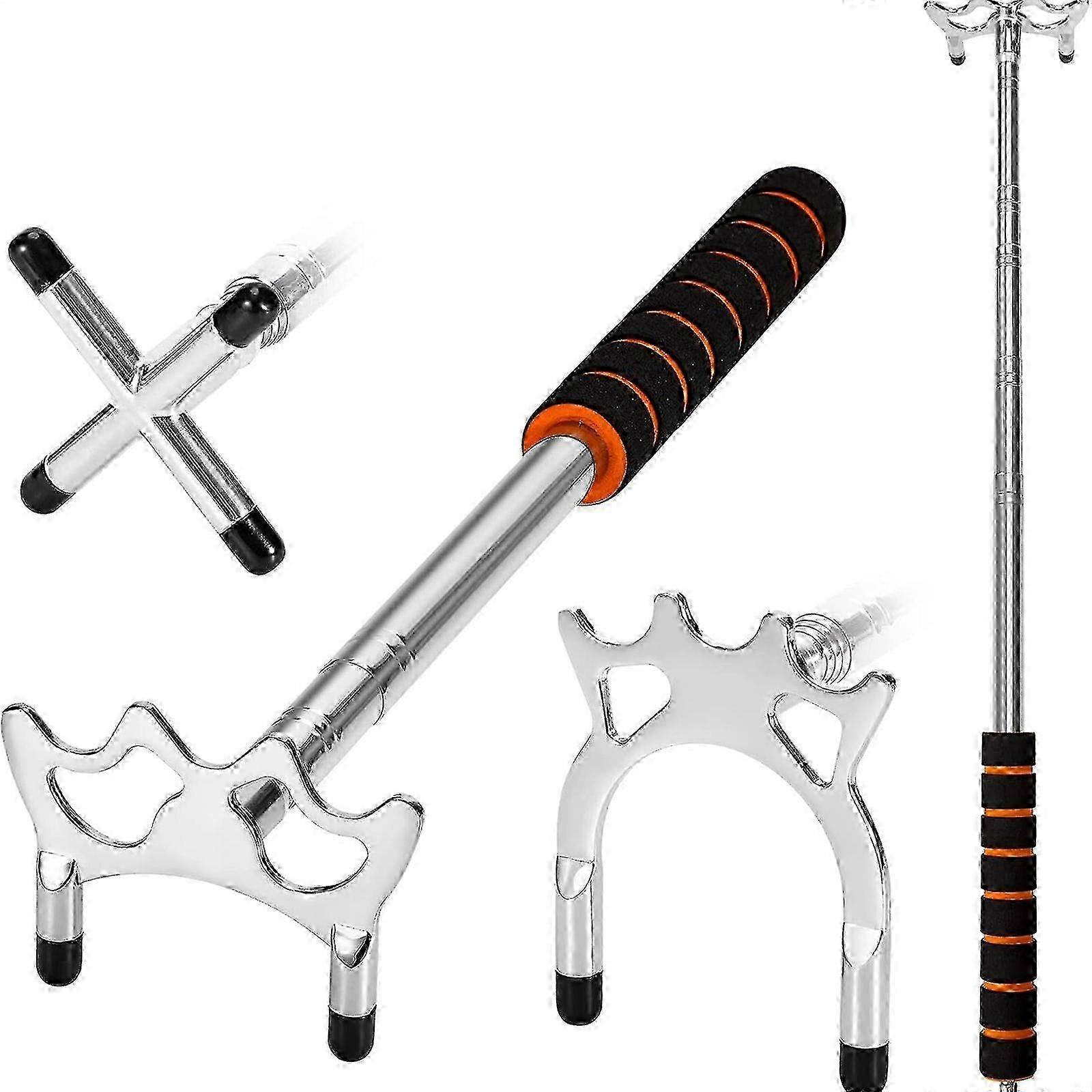 Billiard Cue And Bridge Set, Stainless Steel Anti Slip Sponge Handle Stable Retractable Pool Cue with Removable Brass Bridge Head(Cross shaped)