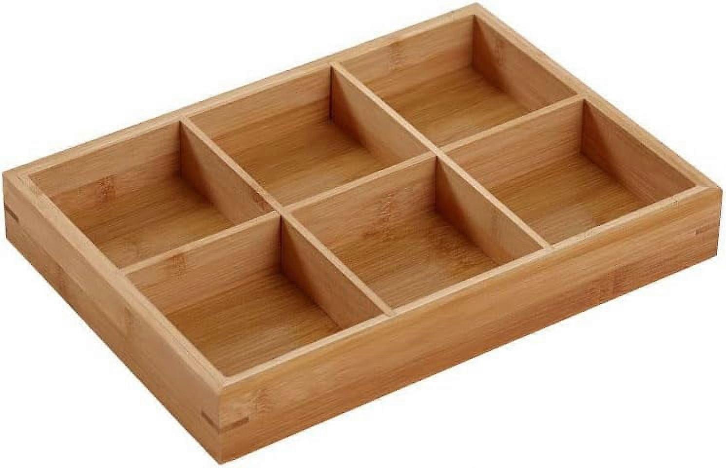 Divided Wooden Trays, 6-Compartment Multi Functional Serving & Storage Trays for Hot Pot, Sushi, Festive Foods – Simple & Convenient