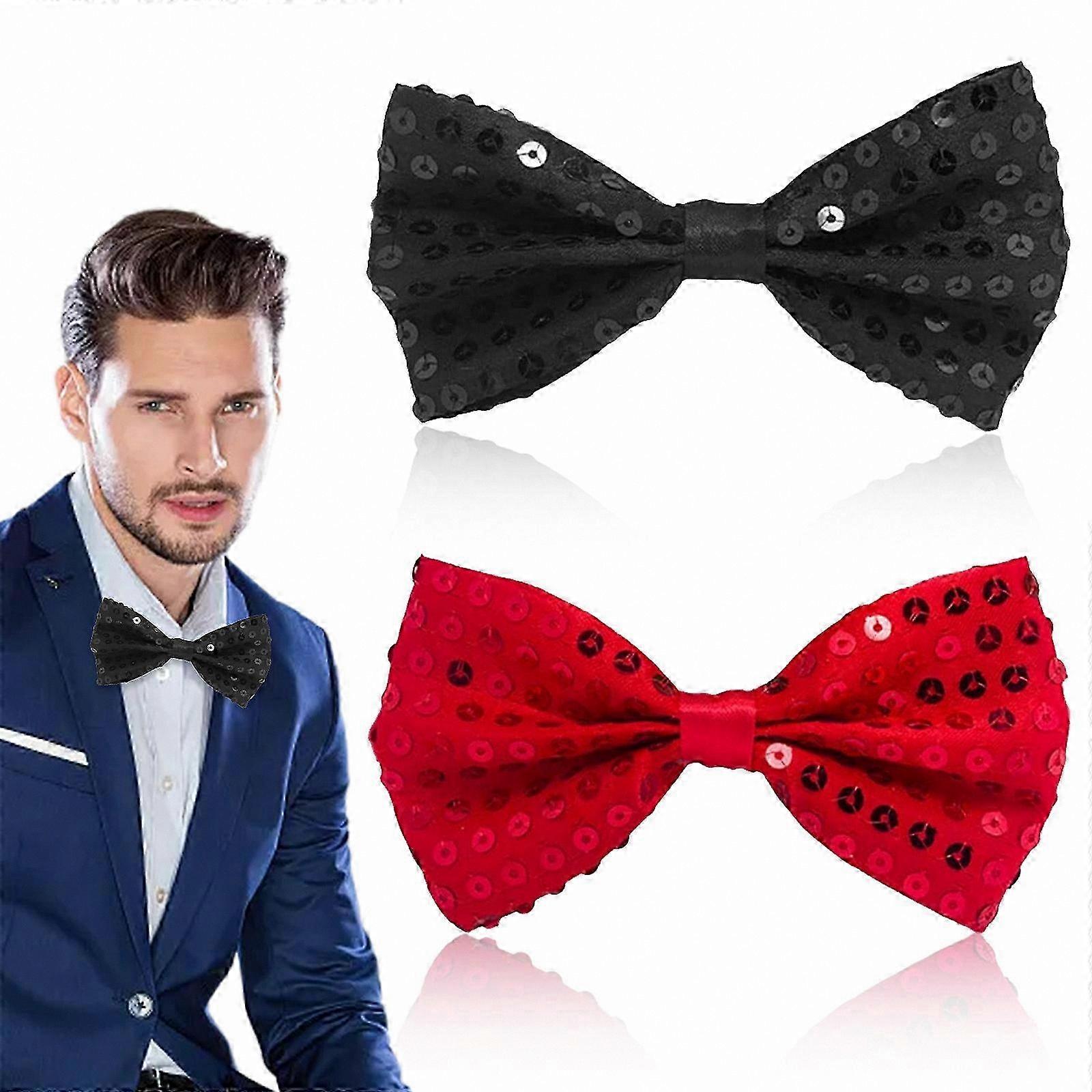 Sequined Pre-Tied Bow Ties, 2 Pack (Black & Red)