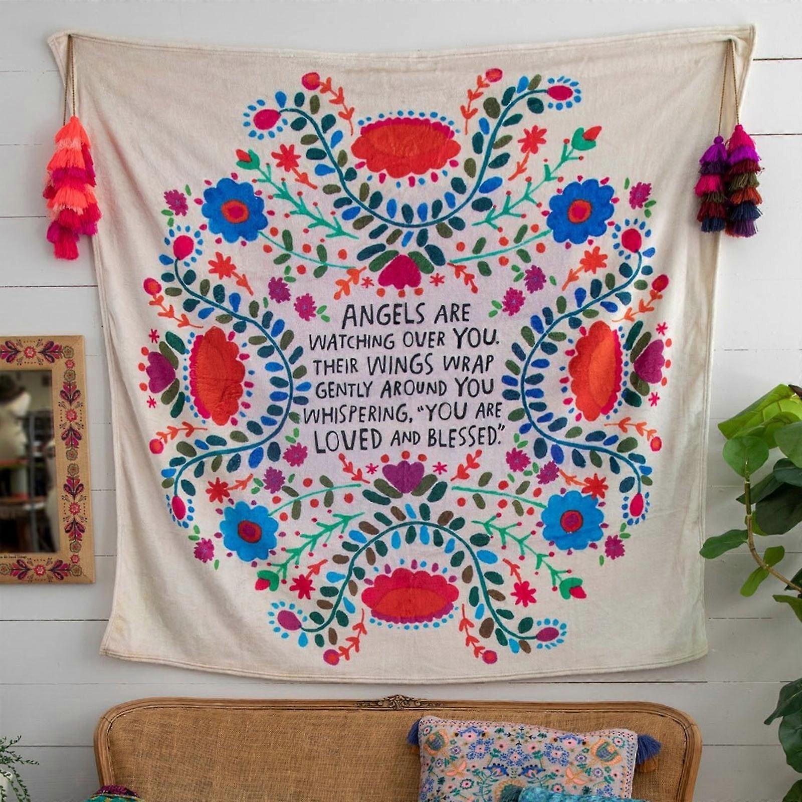 WinysinTapestry Blanket Retro Watercolor Look Super Soft Blanket With Encouraging Words