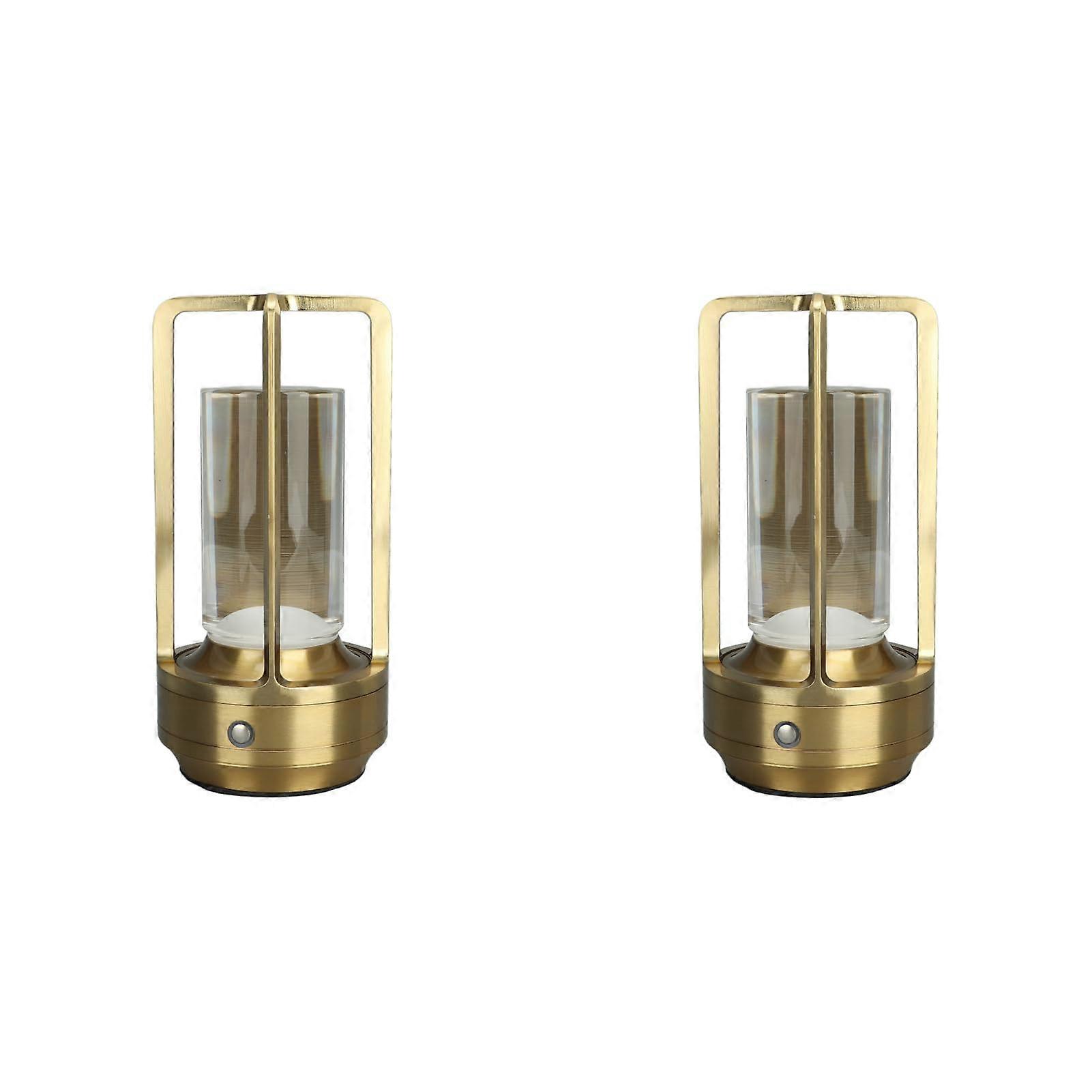 2Pcs LED Cordless Table Lamp Rechargeable Touch Lamp, Small Bedside Nightstand Desk Lamp with 3 Color Stepless Dimming for Home Cafe