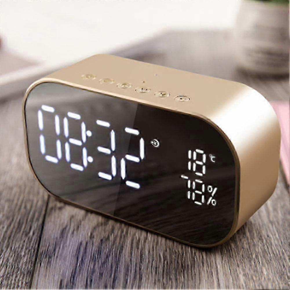 Decoration Metal Alarm Clock Wireless Led Dual Speaker Mirror Surface Bluetooth XH